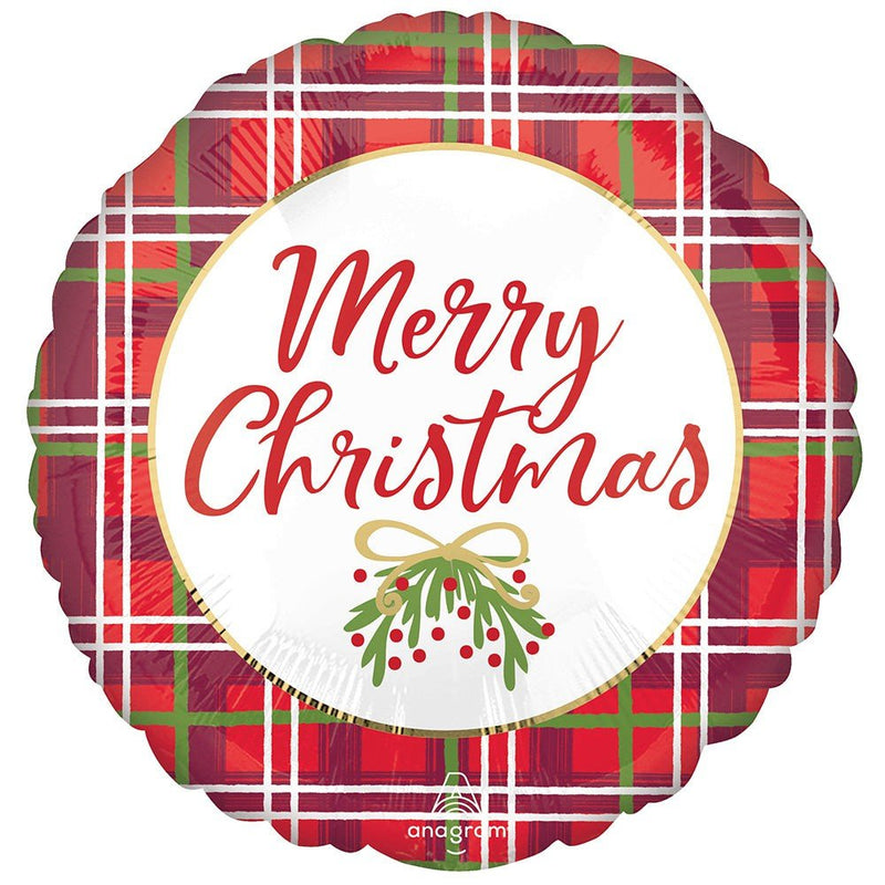 Foil Balloon Christmas Plaid 18 Inch