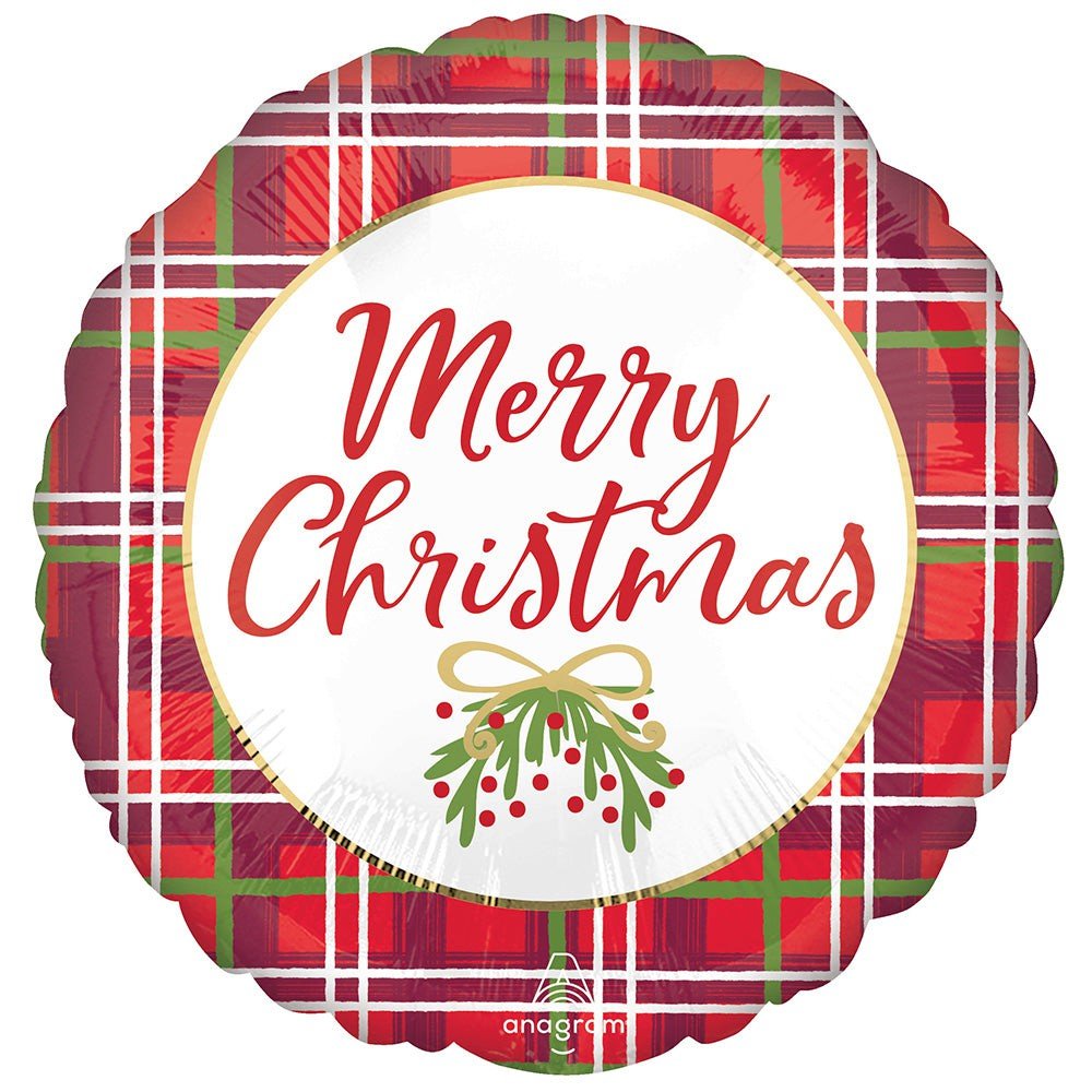 Foil Balloon Christmas Plaid 18 Inch
