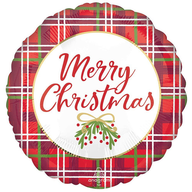 Foil Balloon Christmas Plaid 18 Inch