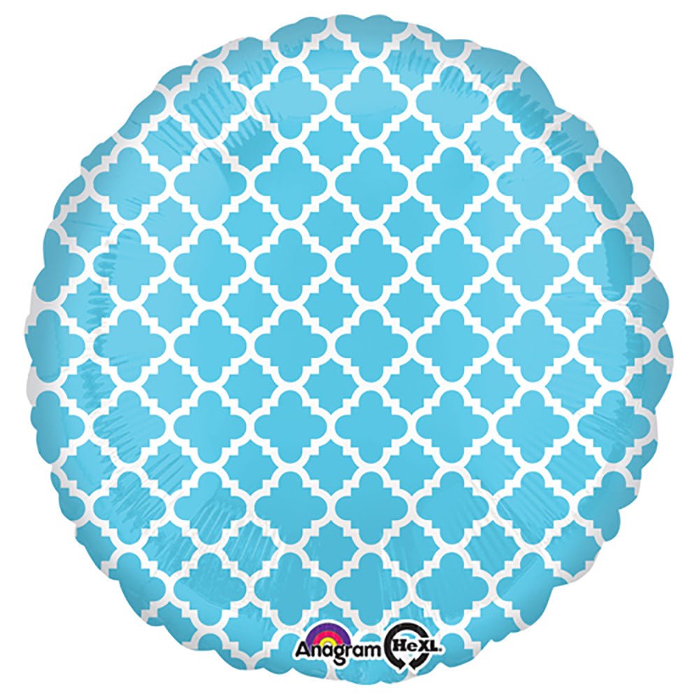 18 Inch Round Quatrefoil Blue and White Foil Balloon