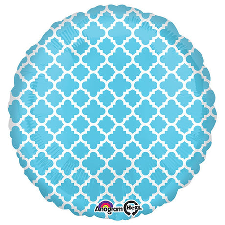 18 Inch Round Quatrefoil Blue and White Foil Balloon