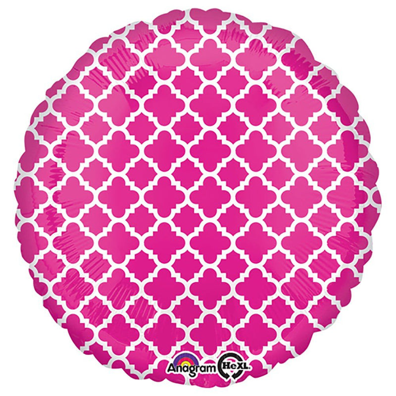 Foil Balloon 18 Inch Quatrefoil Pink and White