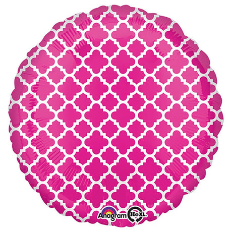 Foil Balloon 18 Inch Quatrefoil Pink and White