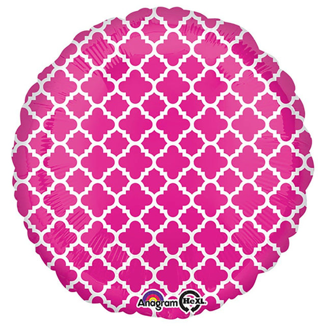 Foil Balloon 18 Inch Quatrefoil Pink and White