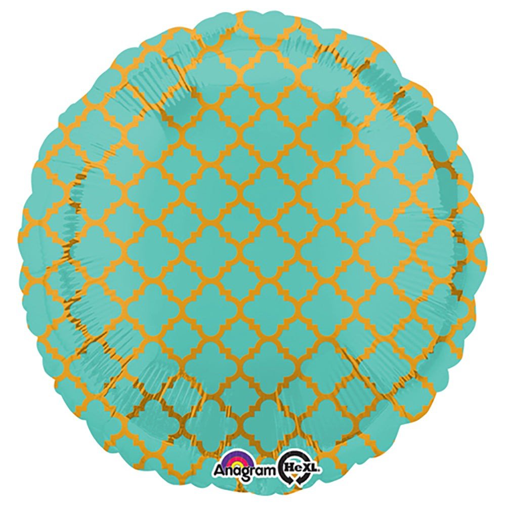 18 Inch Foil Balloon - Quatrefoil Robins Egg and Gold