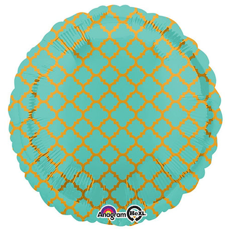 18 Inch Foil Balloon - Quatrefoil Robins Egg and Gold