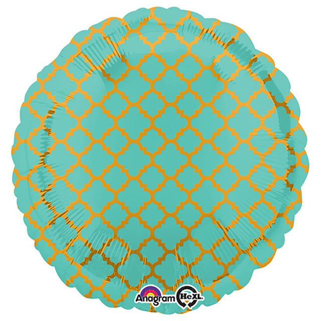 18 Inch Foil Balloon - Quatrefoil Robins Egg and Gold