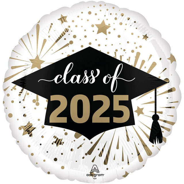 Graduation Foil Balloon Class of 2025 White Gold