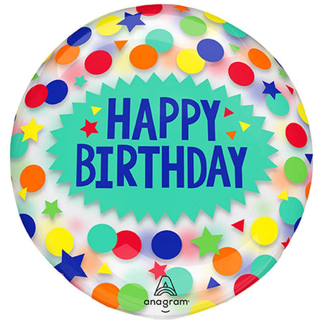 Plastic Balloon Clearz Happy Birthday Dots & Stars