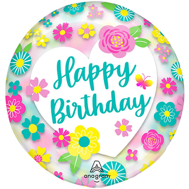 Plastic Balloon Happy Birthday Flowers