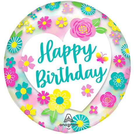 Plastic Balloon Happy Birthday Flowers