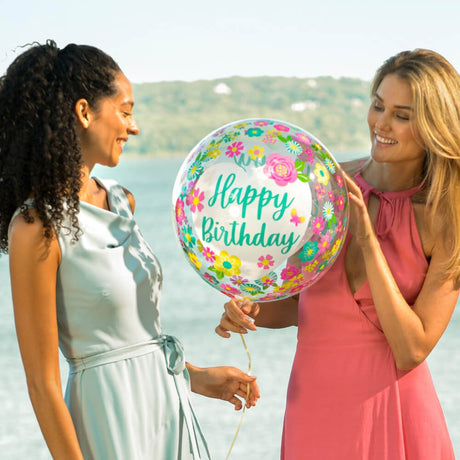 Plastic Balloon Happy Birthday Flowers