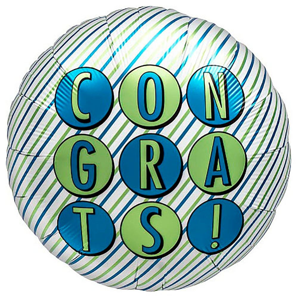 Congrats Foil Balloon Blue Green Stripe