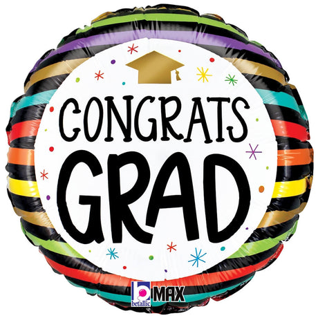 Graduation Foil Balloon Congrats Grad Colorful Stripes