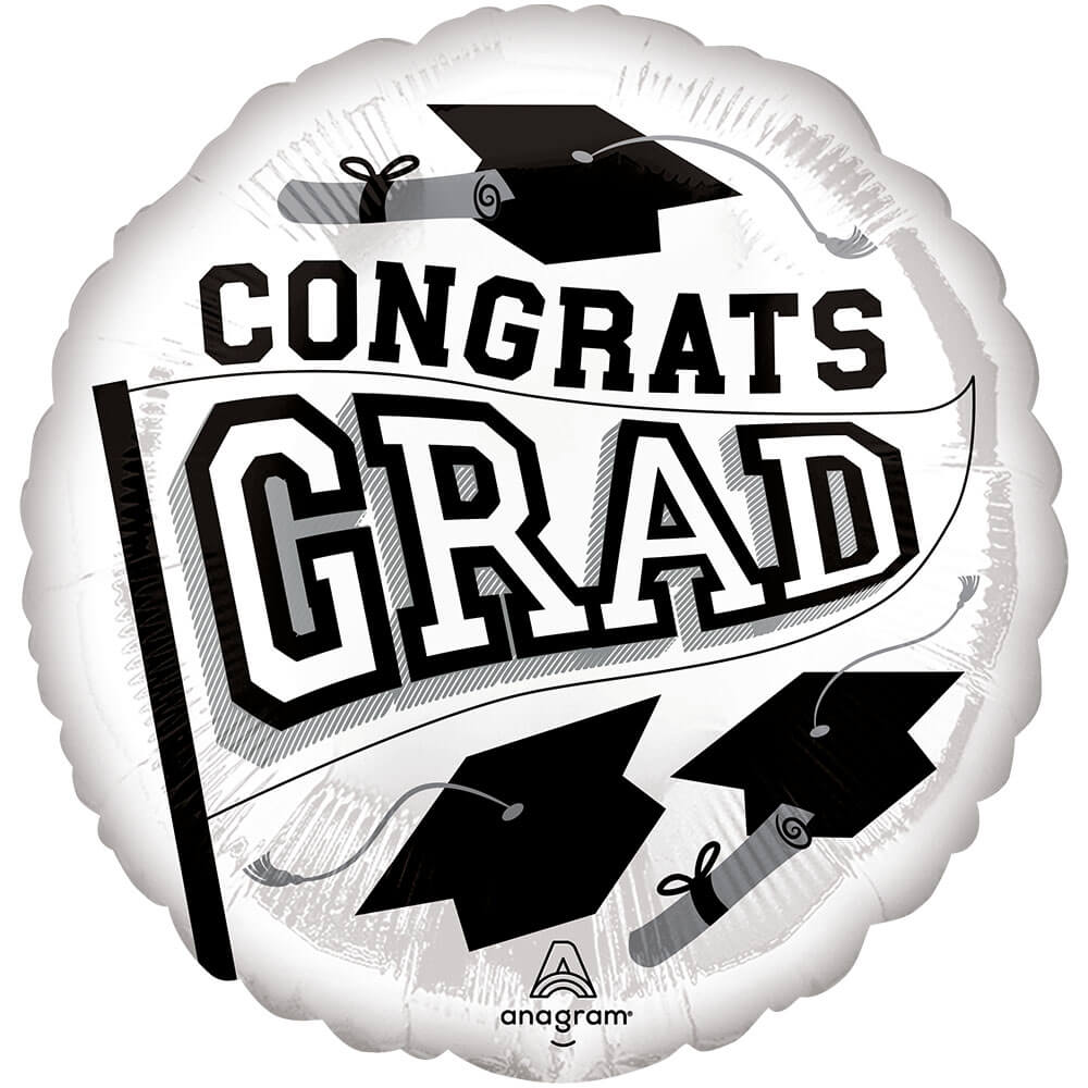 Foil Balloon Congrats Grad White 18 Inch