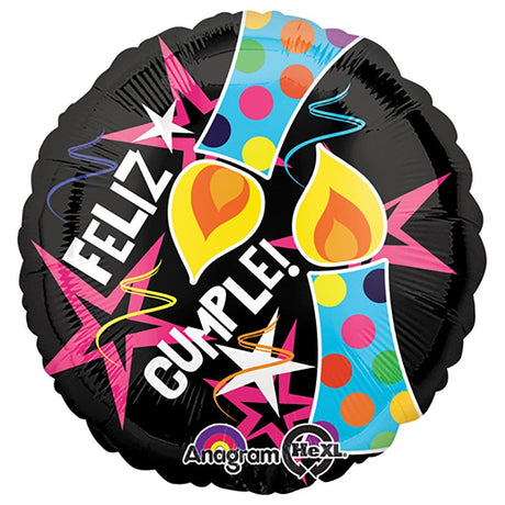 Foil Balloon Feliz Cumple Candles and Stars 18 Inch