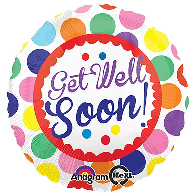 Foil Balloon Get Well Soon Dots 18 Inch