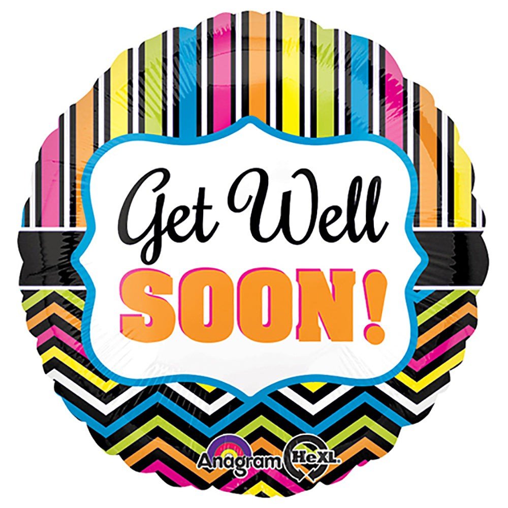 Foil Balloon Get Well Stripe and Chevron 18 Inch