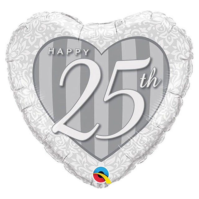 Foil Balloon Happy 25th Damask Heart