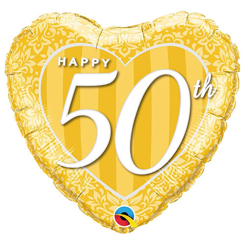 Foil Balloon Happy 50th Damask Heart