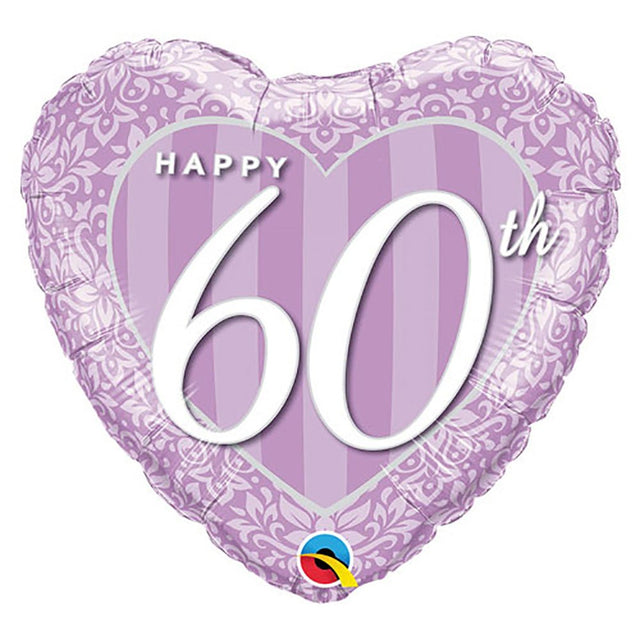 Foil Balloon Happy 60th Damask Heart