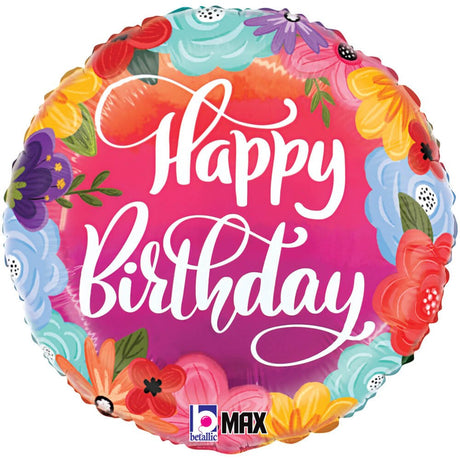 Birthday Foil Balloon Bright Flowers