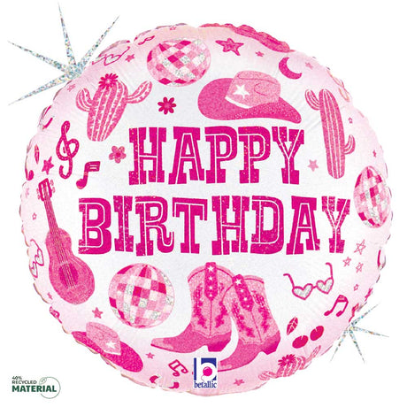 Happy Birthday Disco Cowgirl Foil Balloon