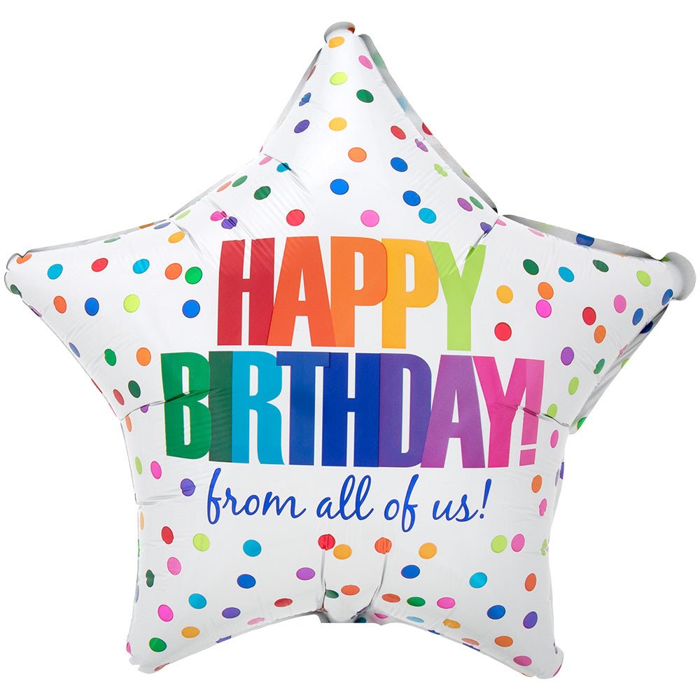 Foil Balloon Happy Birthday From All Of Us Dots