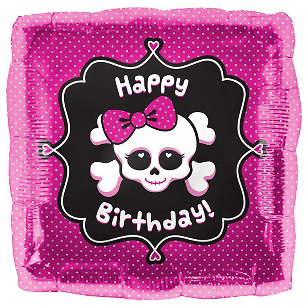 Foil Balloon Girls Happy Birthday Girly Skull 18 Inch
