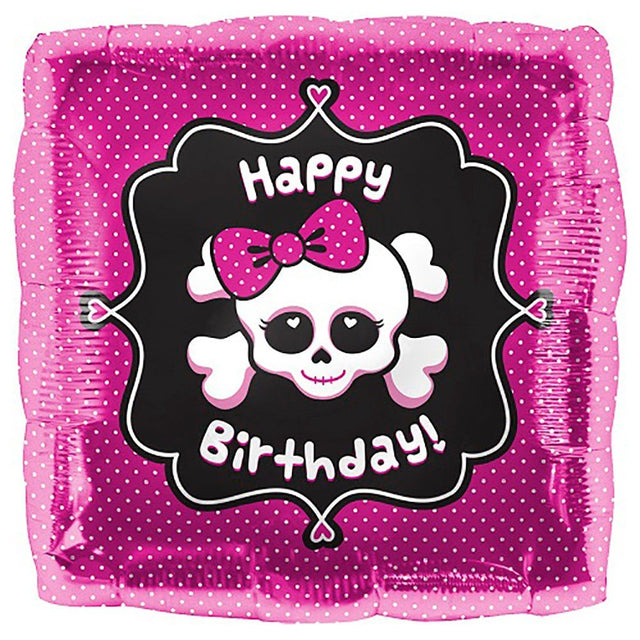 Foil Balloon Girls Happy Birthday Girly Skull 18 Inch