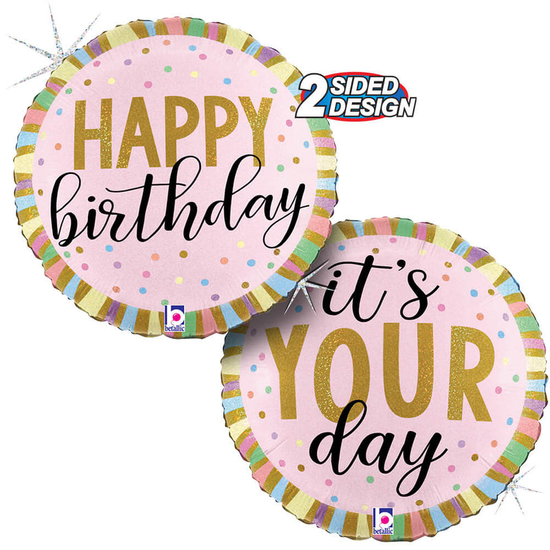 Foil Balloon Happy Birthday Pastel Stripes
