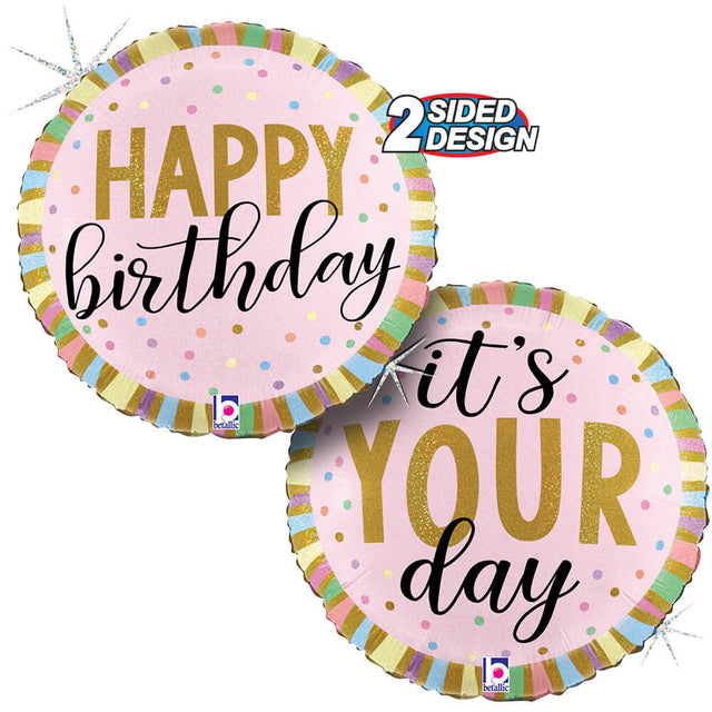 Foil Balloon Happy Birthday Pastel Stripes