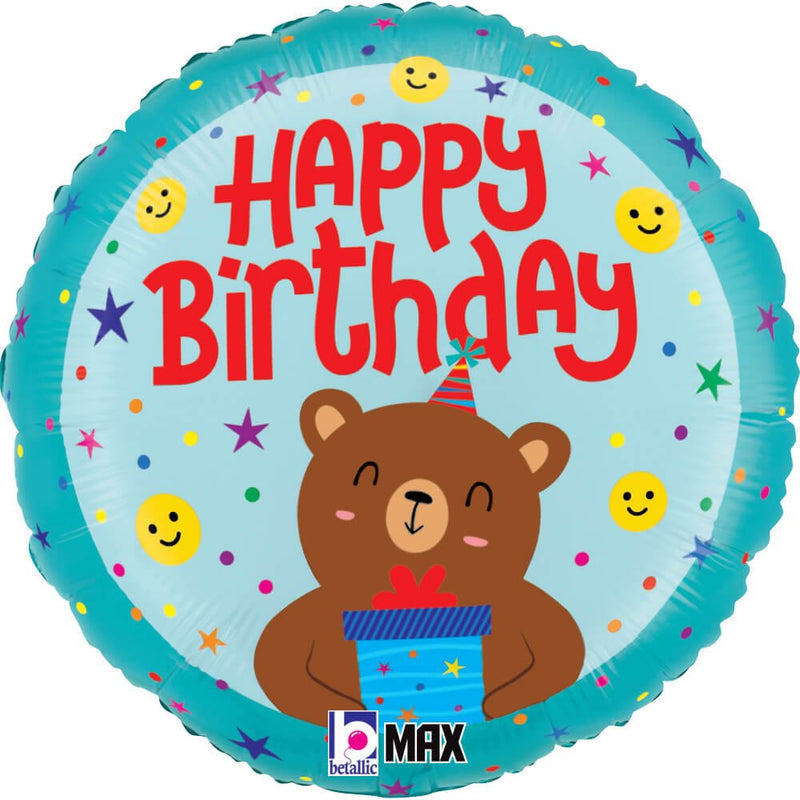 Birthday Smiley Bear Foil Balloon