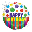 Foil Balloon Happy Dots Birthday Stripes 18 Inch