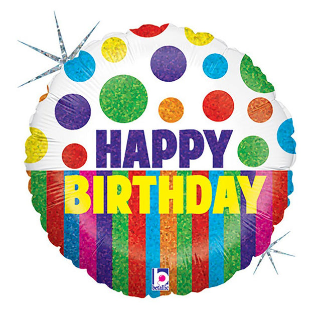 Foil Balloon Happy Dots Birthday Stripes 18 Inch