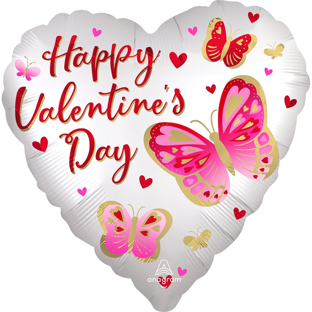 Foil Balloon Happy Valentine's Day Satin Butterflies