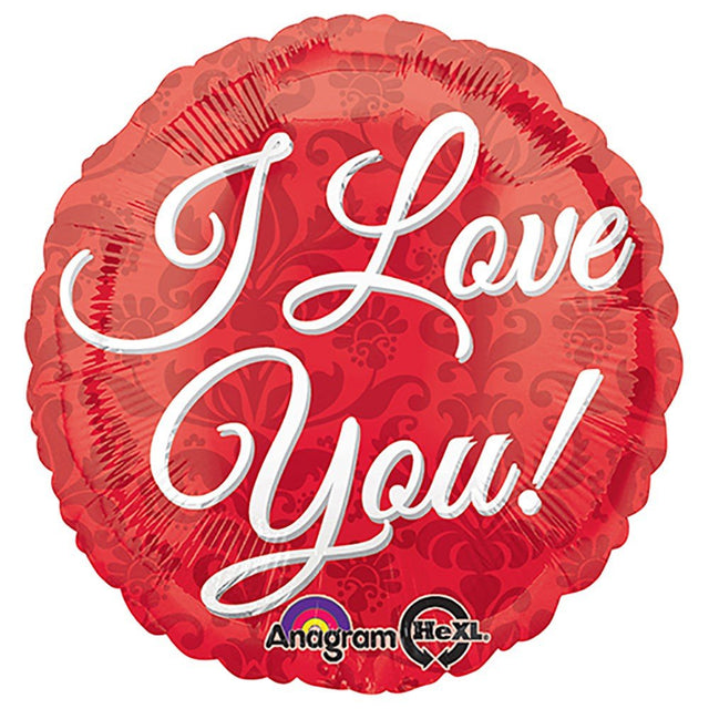 Foil Balloon I Love You Red Damask