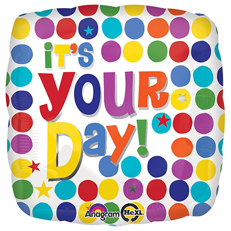 Foil Balloon It's Your Day Multi Dots 18 Inch