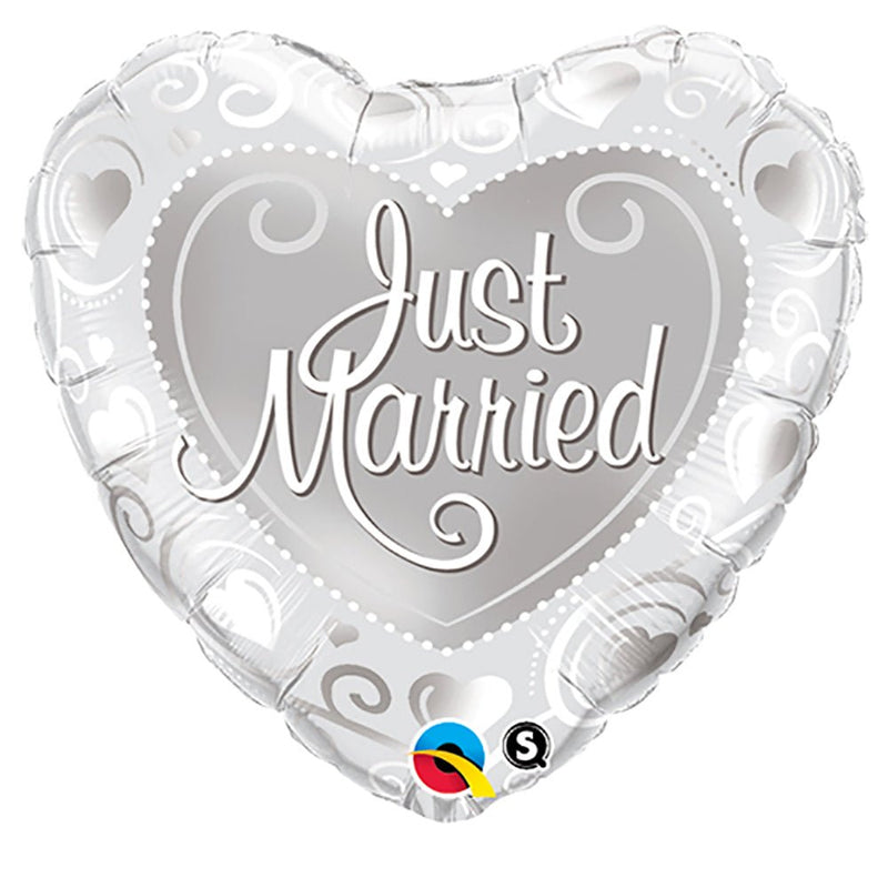 Foil Balloon Just Married Hearts Silver