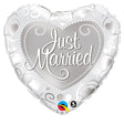 Foil Balloon Just Married Hearts Silver