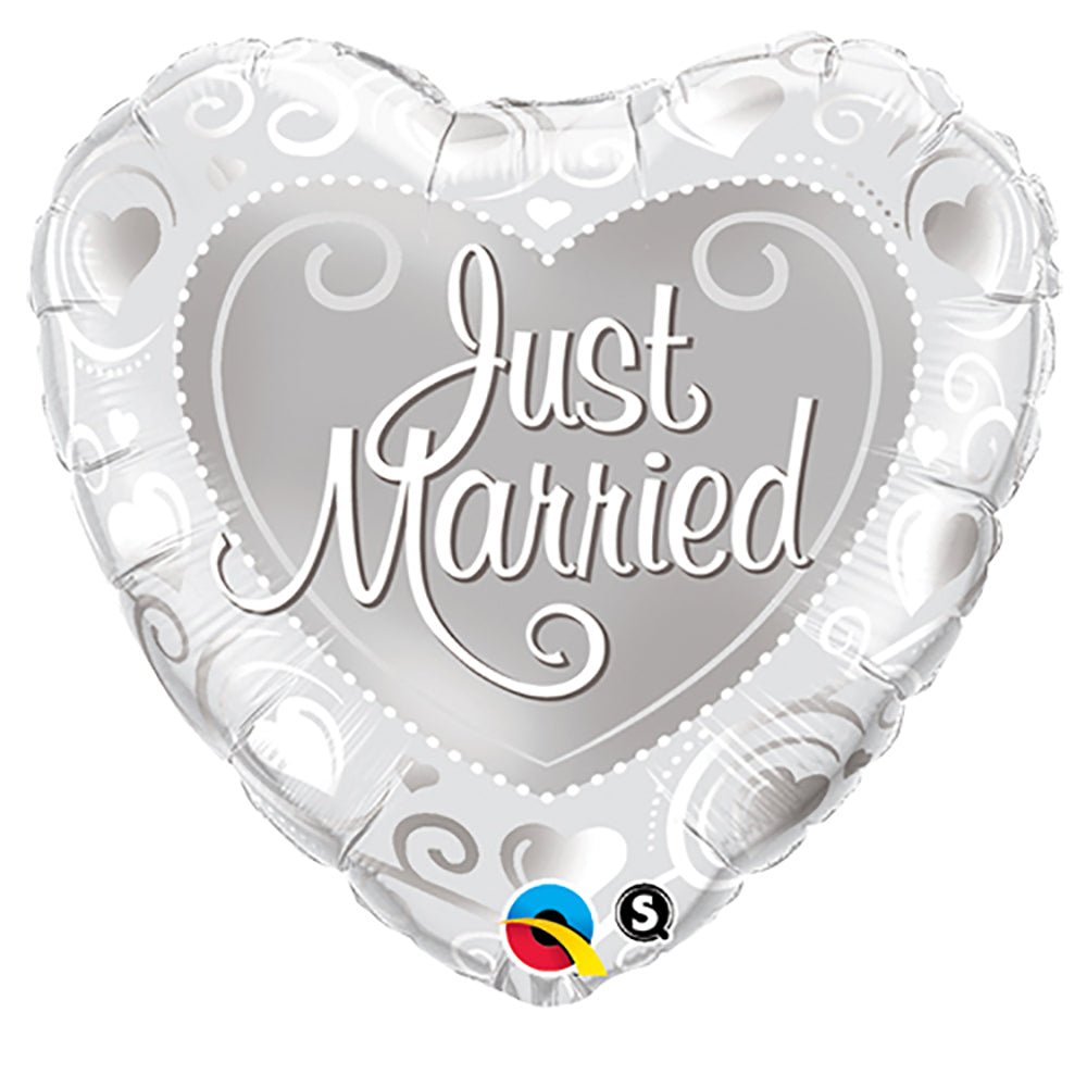 Foil Balloon Just Married Hearts Silver