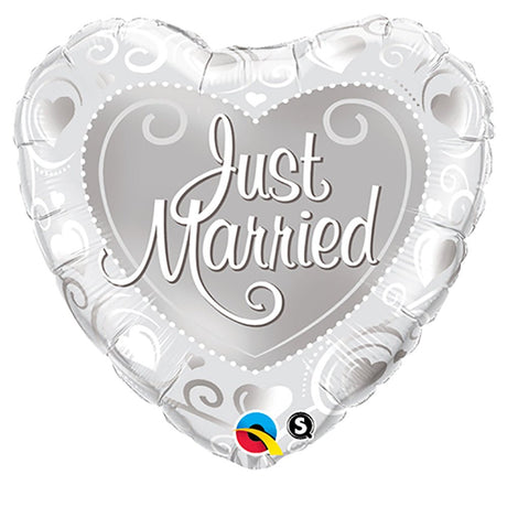 Foil Balloon Just Married Hearts Silver