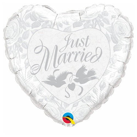 Foil Balloon Just Married Pearl White Silver