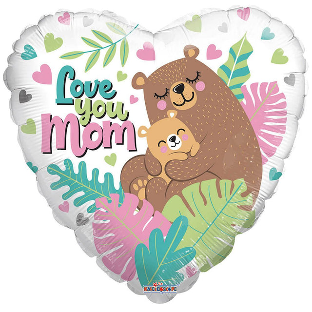 Foil Balloon Love You Mom Bears Heart