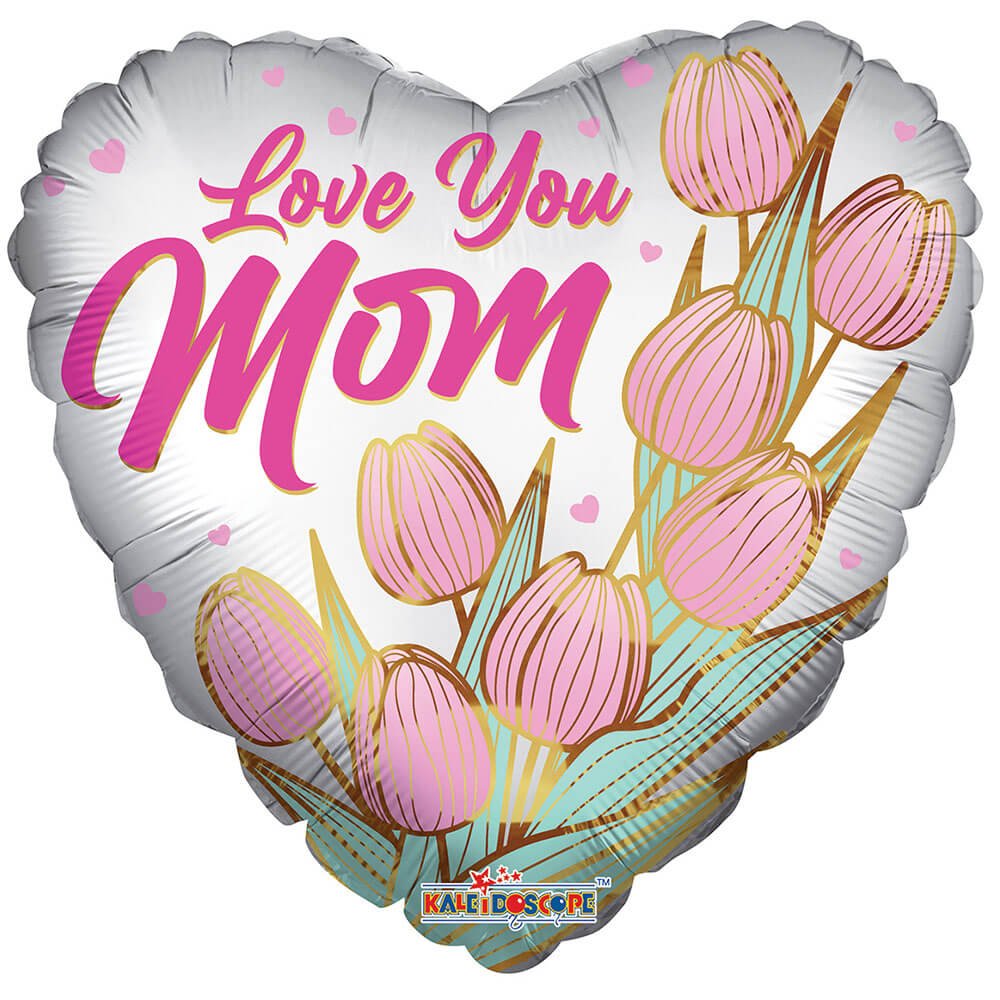 Foil Balloon Love You Mom Tulips Heart