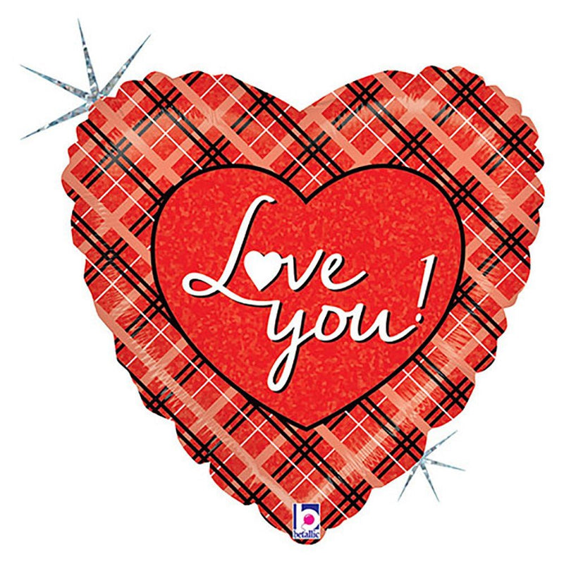 Foil Balloon 18 Inch Love You Plaid