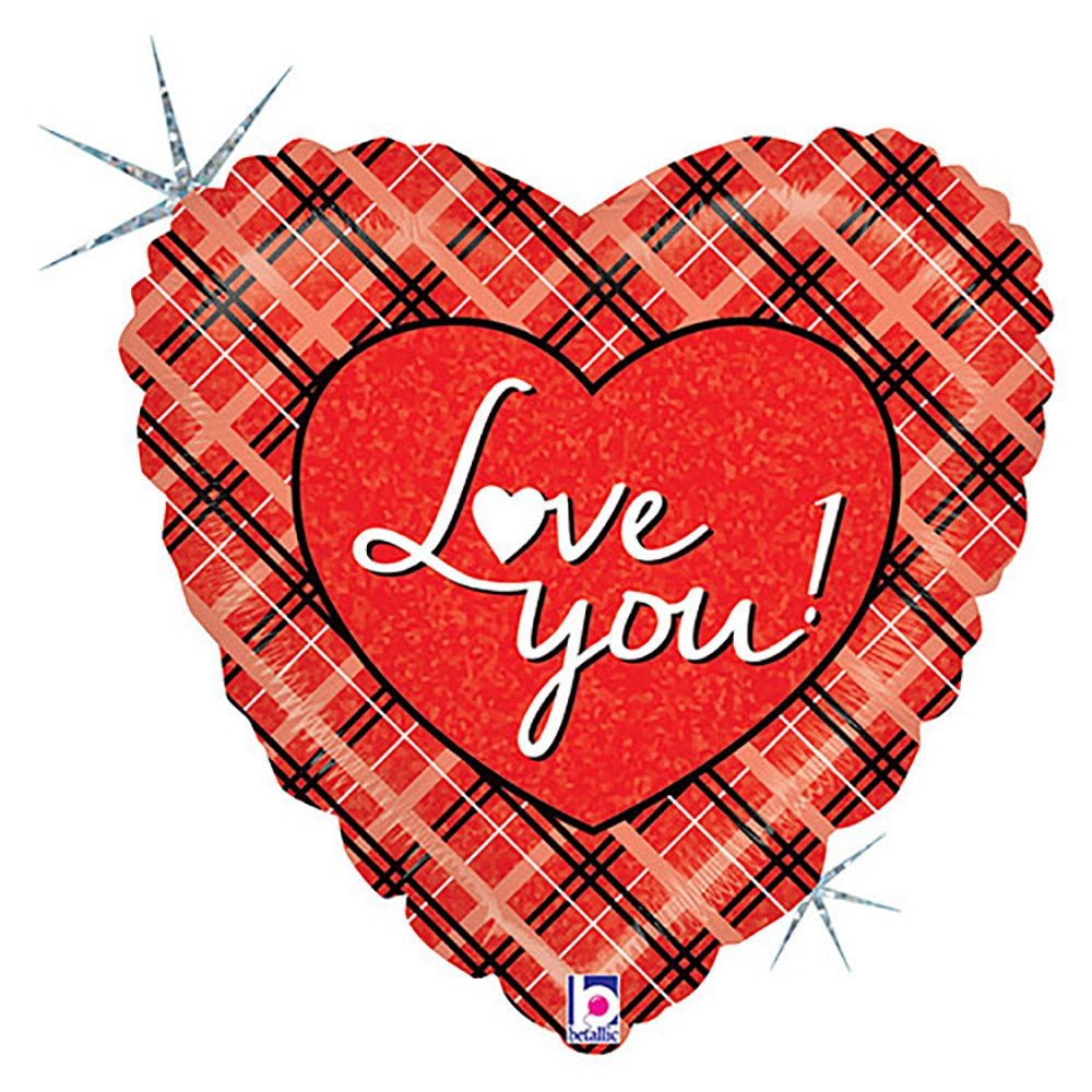 Foil Balloon 18 Inch Love You Plaid