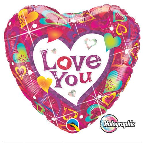 18 Inch Love You Vibrant Hearts Foil Balloon