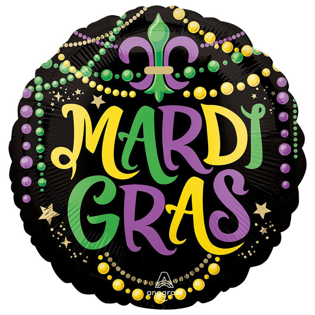 Mardi Gras Foil Balloon 18 Inch Glittering Beads