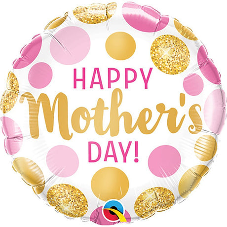 Mother's Day Foil Balloon 18 Inch Pink & Gold Dots